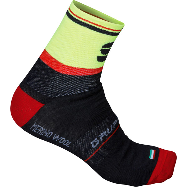 Sportful Gruppetto Wool 13 ponožky čierne/červené/žlté fluo
